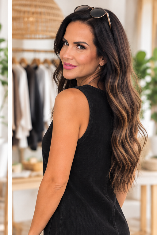 Everyday Darling black corduroy sleeveless dress side view