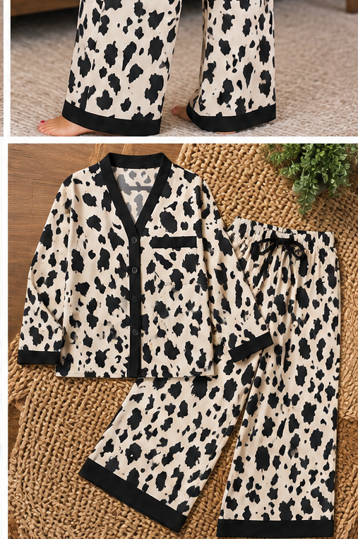 Flat lay of matching pajama top and pants