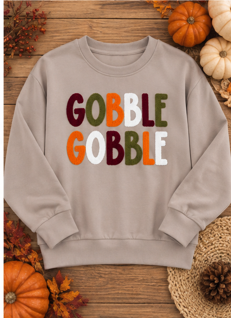 Gobble Gobble Thanksgiving crewneck flatlay view